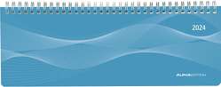 Tisch-Querkalender Profi blau 2024 – Büro-Planer 29,7×10,5 cm – Tisch-Kalender – 1 Woche 2 Seiten – Ringbindung – Alpha Edition