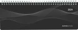 Tisch-Querkalender Profi schwarz 2024 – Büro-Planer 29,7×10,5 cm – Tisch-Kalender – 1 Woche 2 Seiten – Ringbindung – Alpha Edition
