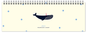 Tischquerkalender Stempeltiere 2023 – Stempel-Kunst von Perlenfischer – 29,7 x 10,5 cm – Spiralbindung – viel Platz für Einträge