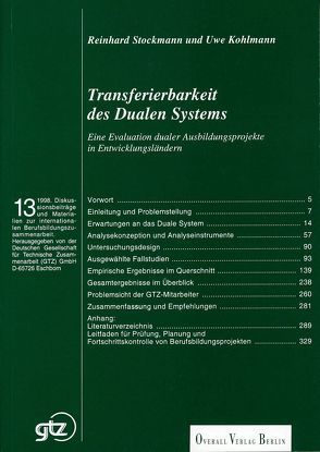 Transferierbarkeit des Dualen Systems von Gold,  Ewald, Kohlmann,  Uwe, Schröter,  Hans G., Stockmann,  Reinhard