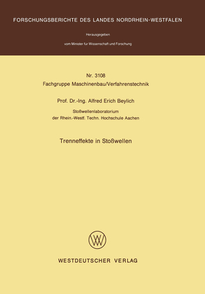 Trenneffekte in Stoßwellen von Beylich,  Alfred E.