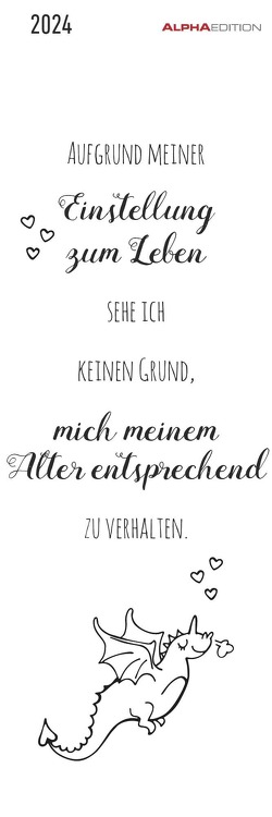 Typo 2024 – Lesezeichenkalender 5,5×16,5 cm – Sprüchekalender – schwarz-weiß – Lesehilfe – Alpha Edition