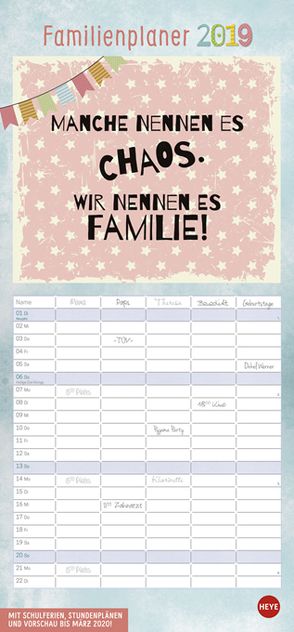 Typo Familienplaner – Kalender 2019 von Heye