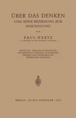 Über das Denken und Seine Beziehung zur Anschauung von Hertz,  Paul