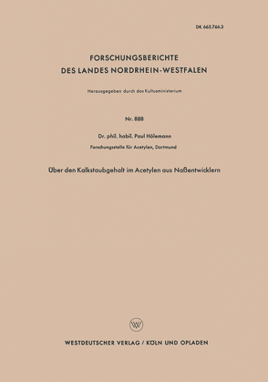 Über den Kalkstaubgehalt im Acetylen aus Naßentwicklern von Hölemann,  Paul