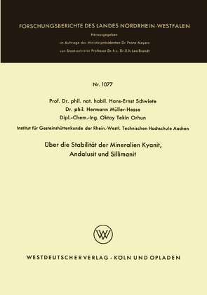 Über die Stabilität der Mineralien Kyanit, Andalusit und Sillimanit von Schwiete,  Hans-Ernst