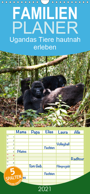 Ugandas Tiere hautnah erleben – Familienplaner hoch (Wandkalender 2021 , 21 cm x 45 cm, hoch) von Krause,  Johanna