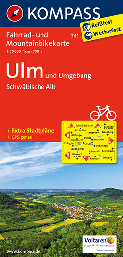KOMPASS Fahrradkarte 3115 Ulm und Umgebung – Schwäbische Alb 1:70.000 von KOMPASS-Karten GmbH