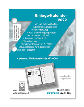 Umlege-Kalender 2022 – 8×10,8 cm – 1 Tag auf 2 Seiten – zum Einheften – Bürokalender mit 2-fach Lochung – Stundeneinteilung von 7 – 20 Uhr – 336-0000