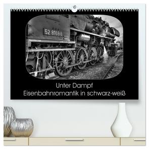 Unter Dampf – Eisenbahnromantik in schwarz-weiß (hochwertiger Premium Wandkalender 2024 DIN A2 quer), Kunstdruck in Hochglanz von Härlein,  Peter