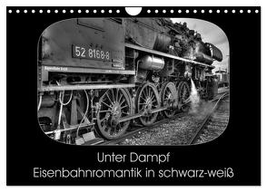 Unter Dampf – Eisenbahnromantik in schwarz-weiß (Wandkalender 2024 DIN A4 quer), CALVENDO Monatskalender von Härlein,  Peter