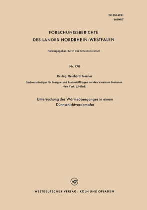 Untersuchung des Wärmeüberganges in einem Dünnschichtverdampfer von Bressler,  Reinhard