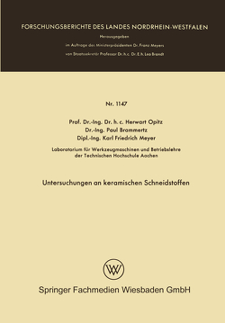 Untersuchungen an keramischen Schneidstoffen von Opitz,  Herwart