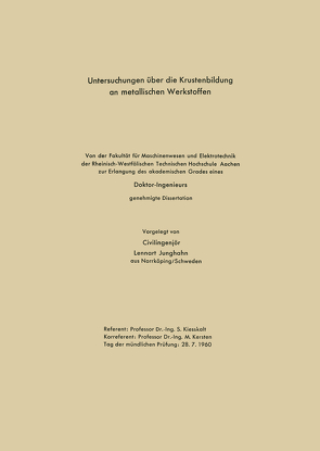 Untersuchungen über die Krustenbildung an metallischen Werkstoffen von Junghahn,  Lennart