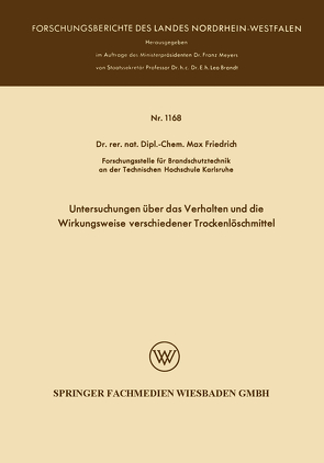Untersuchungen über das Verhalten und die Wirkungsweise verschiedener Trockenlöschmittel von Friedrich,  Max