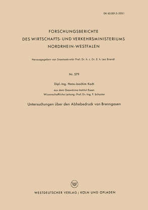 Untersuchungen über den Abhebedruck von Brenngasen von Koch,  Hans-Joachim