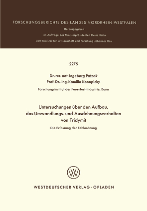 Untersuchungen über den Aufbau, das Umwandlungs- und Ausdehnungsverhalten von Tridymit von Patzak,  Ingeborg