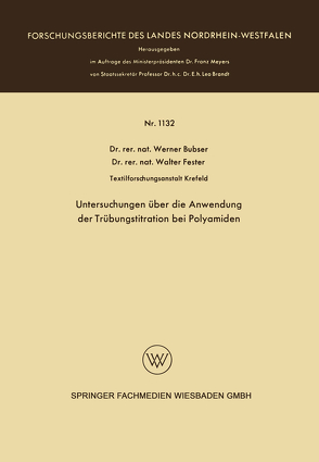 Untersuchungen über die Anwendung der Trübungstitration bei Polyamiden von Bubser,  Werner