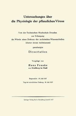 Untersuchungen über die Physiologie der pflanzlichen Virose von Franke,  Hans