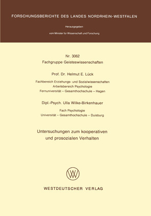 Untersuchungen zum kooperativen und prosozialen Verhalten von Lück,  Helmut E.