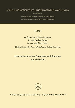 Untersuchungen zur Erstarrung und Speisung von Gußeisen von Patterson,  Wilhelm