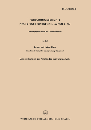 Untersuchungen zur Kinetik des Martensitzerfalls von Blank,  Hubert