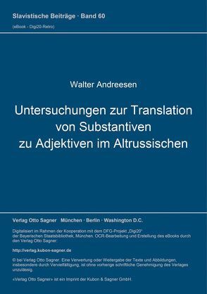 Untersuchungen zur Translation von Substantiven zu Adjektiven im Altrussischen von Andreesen,  Walter