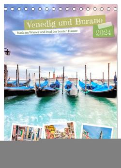Venedig und Burano, Stadt am Wasser und Insel der bunten Häuser (Tischkalender 2024 DIN A5 hoch), CALVENDO Monatskalender von Grellmann Photography,  Tilo