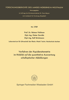Verfahren der Äquidensitometrie im Hinblick auf die quantitative Auswertung schalloptischer Abbildungen von Pohlman,  Reimar