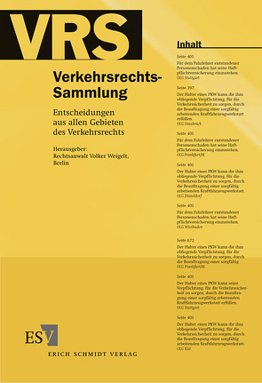 Verkehrsrechts-Sammlung (VRS) / Verkehrsrechts-Sammlung (VRS) Band 114 von Weigelt,  Volker