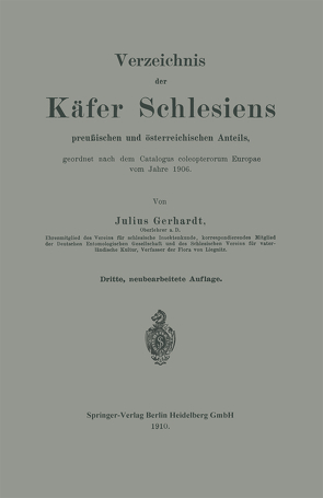 Verzeichnis der Käfer Schlesiens von Gerhardt,  Julius