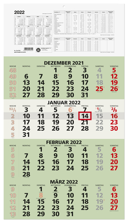 Viermonatskalender Recycling 2022 – 33×59 cm – mit Kopftafel und Datumsschieber – Blauer Engel – Mehrmonatsplaner – 959-0700