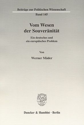 Vom Wesen der Souveränität. von Mäder,  Werner