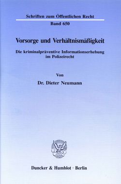 Vorsorge und Verhältnismäßigkeit. von Neumann,  Dieter