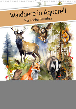 Waldtiere in Aquarell – Heimische Tierarten (Wandkalender 2024 DIN A3 hoch), CALVENDO Monatskalender von Frost,  Anja