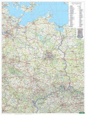 Wandkarte: Deutschland Ost, Poster, 1:500.000, Metallbestäbt in Rolle von Freytag-Berndt und Artaria KG