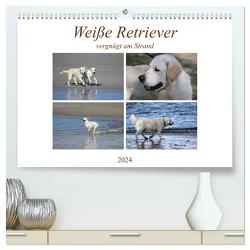 Weiße Retriever vergnügt am Strand (hochwertiger Premium Wandkalender 2024 DIN A2 quer), Kunstdruck in Hochglanz von SchnelleWelten,  SchnelleWelten