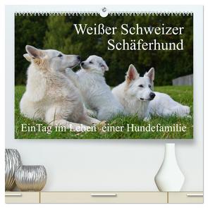 Weißer Schweizer Schäferhund – Ein Tag im Leben einer Hundefamilie (hochwertiger Premium Wandkalender 2024 DIN A2 quer), Kunstdruck in Hochglanz von Starick,  Sigrid