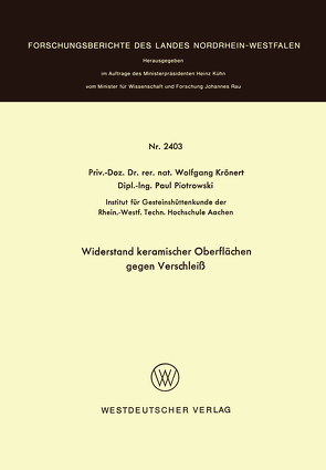 Widerstand keramischer Oberflächen gegen Verschleiß von Krönert,  Wolfgang