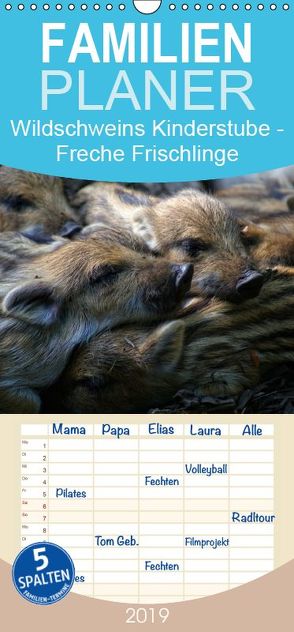 Wildschweins Kinderstube – Freche Frischlinge – Familienplaner hoch (Wandkalender 2019 , 21 cm x 45 cm, hoch) von Hebgen,  Peter