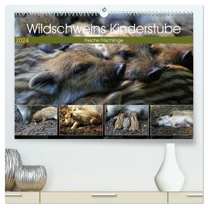 Wildschweins Kinderstube – Freche Frischlinge (hochwertiger Premium Wandkalender 2024 DIN A2 quer), Kunstdruck in Hochglanz von Hebgen,  Peter