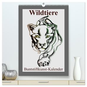 Wildtiere Bunstiftkunst-Kalender (hochwertiger Premium Wandkalender 2024 DIN A2 hoch), Kunstdruck in Hochglanz von Stanzer,  Elisabeth