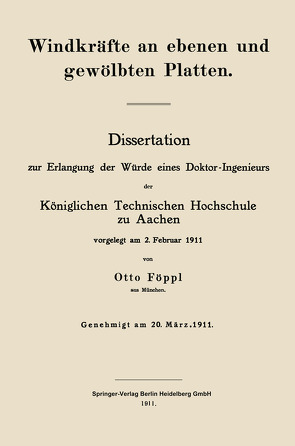 Windkräfte an ebenen und gewölbten Platten von Föppl,  Otto