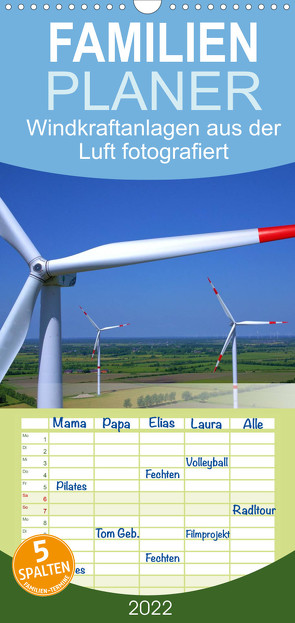 Familienplaner Windkraftanlagen aus der Luft fotografiert (Wandkalender 2022 , 21 cm x 45 cm, hoch) von Siegert - www.batcam.de , - Tim