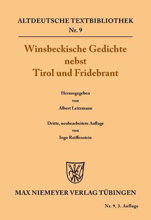 Winsbeckische Gedichte nebst Tirol und Fridebrant von Leitzmann,  Albert, Reiffenstein,  Ingo