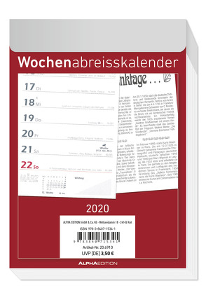 Wochenabreißkalender 2020 – Wandkalender – Bürokalender (10,5 x 15) – 1 Woche 1 Seite – mit Sudokus, Rezepten, Rätseln uvm. von ALPHA EDITION