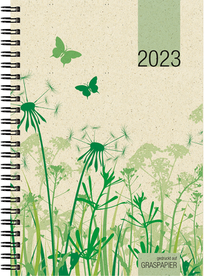 Wochenbuch Graspapier 2023 – 13,7×19,6 cm – 1 Woche auf 2 Seiten – robuster Kartoneinband – Wochenkalender – Noitzheft – 759-0640