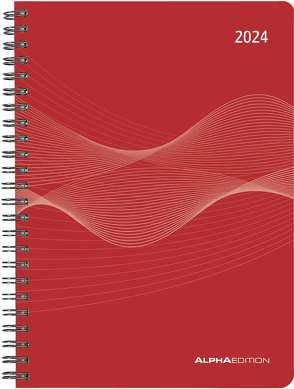 Wochenplaner PP-Einband rot 2024 – Büro-Kalender A5 – Cheftimer – red – Ringbindung – 1 Woche 2 Seiten – 128 Seiten – Alpha Edition