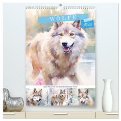 Wölfe. Zarte Aquarelle von beeindruckenden Tieren (hochwertiger Premium Wandkalender 2024 DIN A2 hoch), Kunstdruck in Hochglanz von Hurley,  Rose
