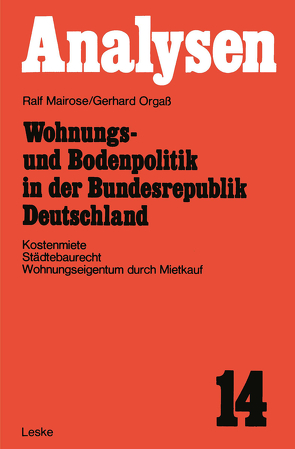 Wohnungs- und Bodenpolitik in der Bundesrepublik Deutschland von Mairose,  Ralf